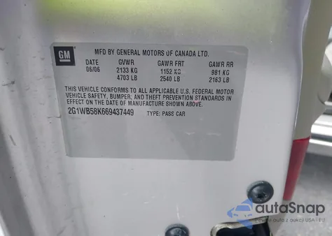 2006 Chevrolet Impala Ls from USA, damaged, VIN 2G1WB58K669437449